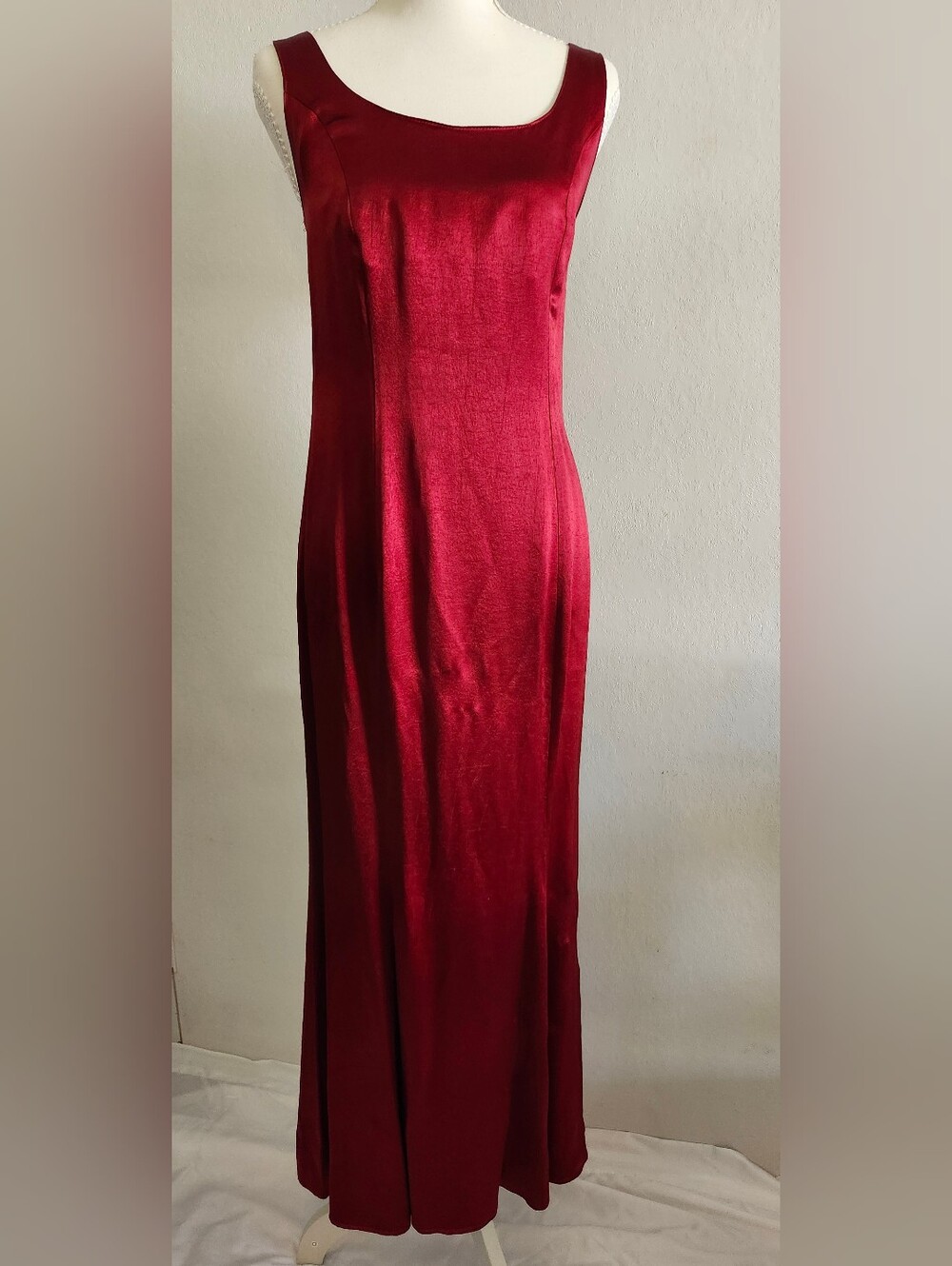 Vintage Regine 100% Satin Crepe Maxi Dress Burgundy Red Medium Formal Slip Dress
